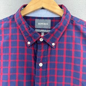 BONOBOS Red Blue Gingham Plaid Standard Fit Long Sleeve Button Down Shirt XXL